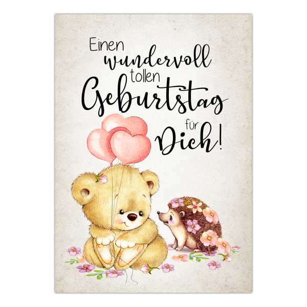 Postkarte mit Spruch,Geburtstagskarte "Einen wundervoll tollen Geburtstag für Dich",  DIN A6, 14,8cm  x 10,5 cm