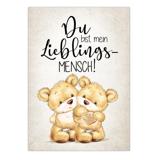 Postkarte mit Spruch "Du bist mein Lieblingsmensch!",  DIN A6, 14,8 cm  x 10,5 cm